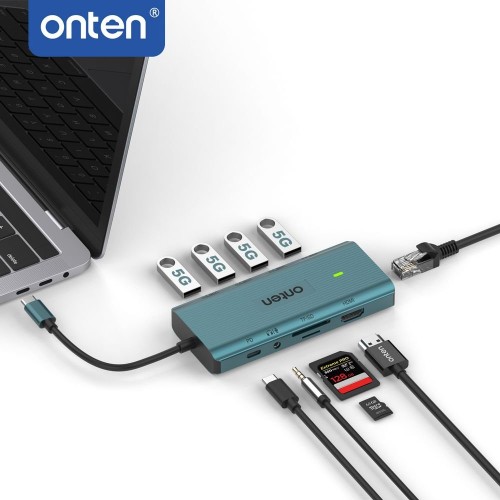 ONTEN (OTN-9591A) 11-in-1 USB-C Docking Station – Dual Display 4K HDMI + VGA, PD Fast Charging, SD/TF Card Reader & LAN Hub