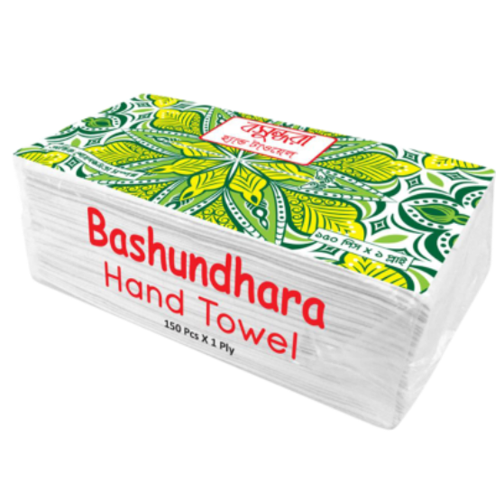 Title: Bashundhara Hand Towel - 150 Pcs x 1 Ply (White) Brand: Bashundhara Tissue Country of Origin Bangladesh Fragrance Non-Perfumed Per Sheet Size 210mm× 200mm Weight 189 gm (+/-) Quantity 150 pcs X 1 ply Color White Product name Hand Towel (White)