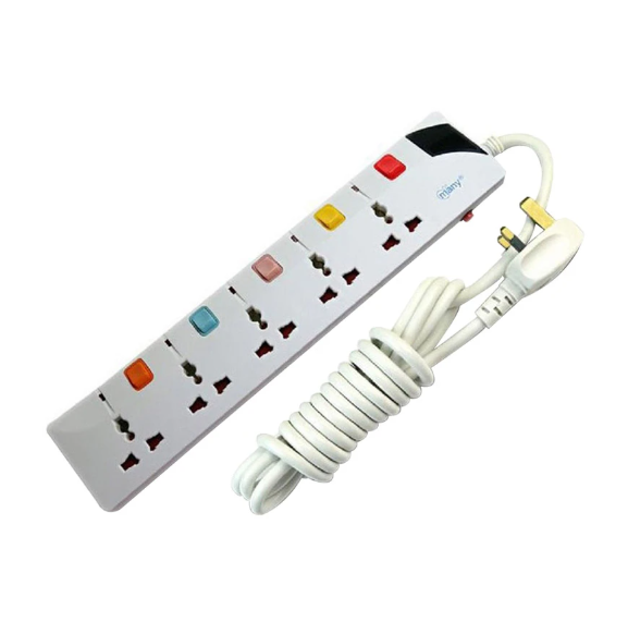 Many 3 Pin 5 Port White Power Strip