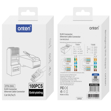 ONTEN ( OTN-E661) RJ45 Connector Ethernet Cable Connector Gold-plating Cat 6A/5e/5