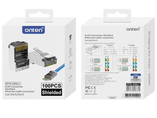 ONTEN ( OTN-E661+) RJ45 Connector Shielded Ethernet Cable Connector Cat.6A/6/5e/5 – 100PCS